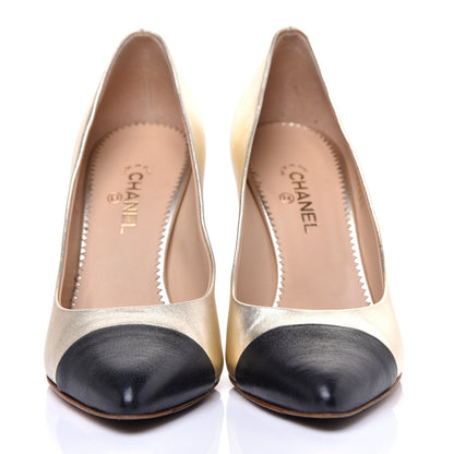Chanel Metallic Lambskin CC Pumps 36 Light Gold Black 2 of 9