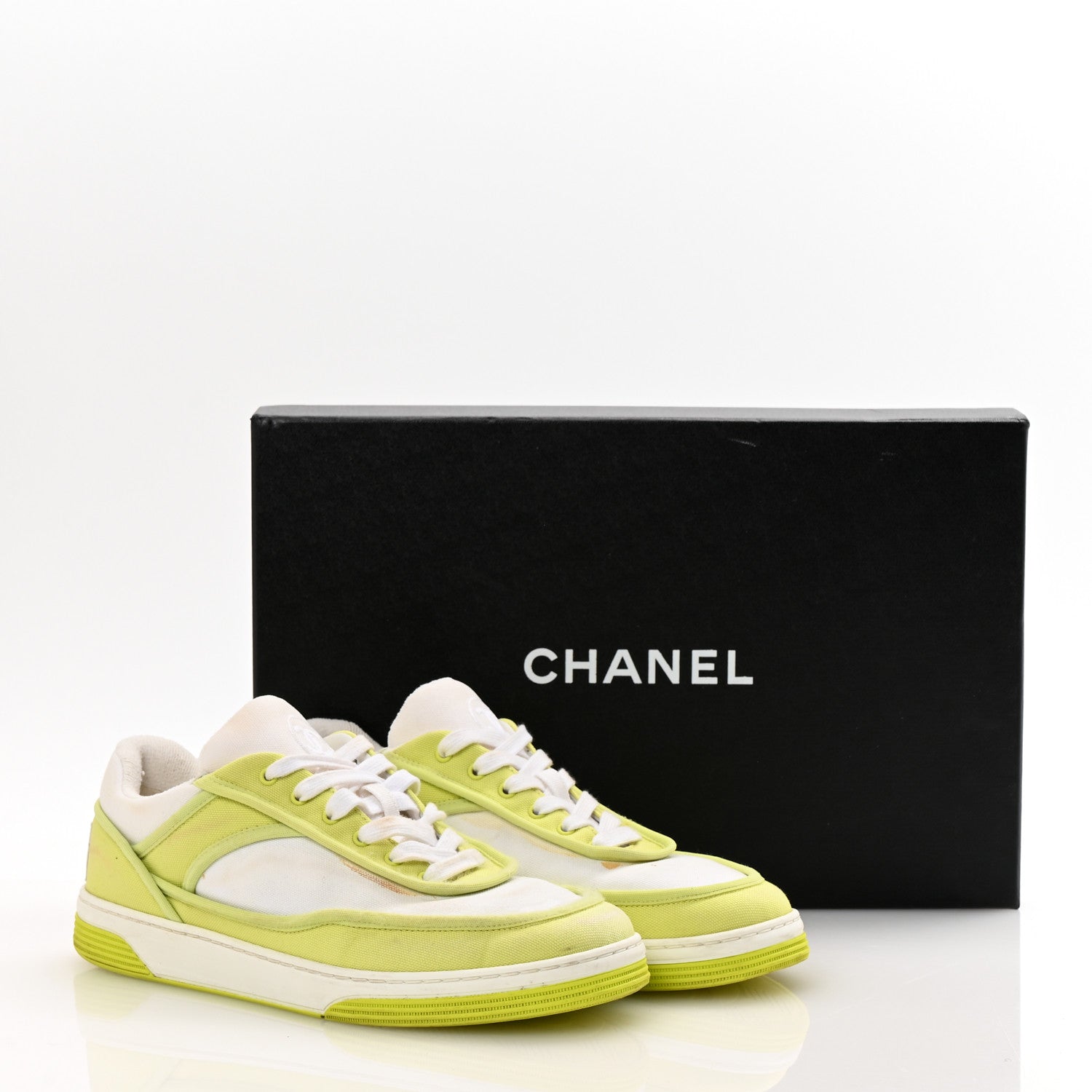 Chanel Fabric Womens Logo Sneakers 37 Yellow White 1757712