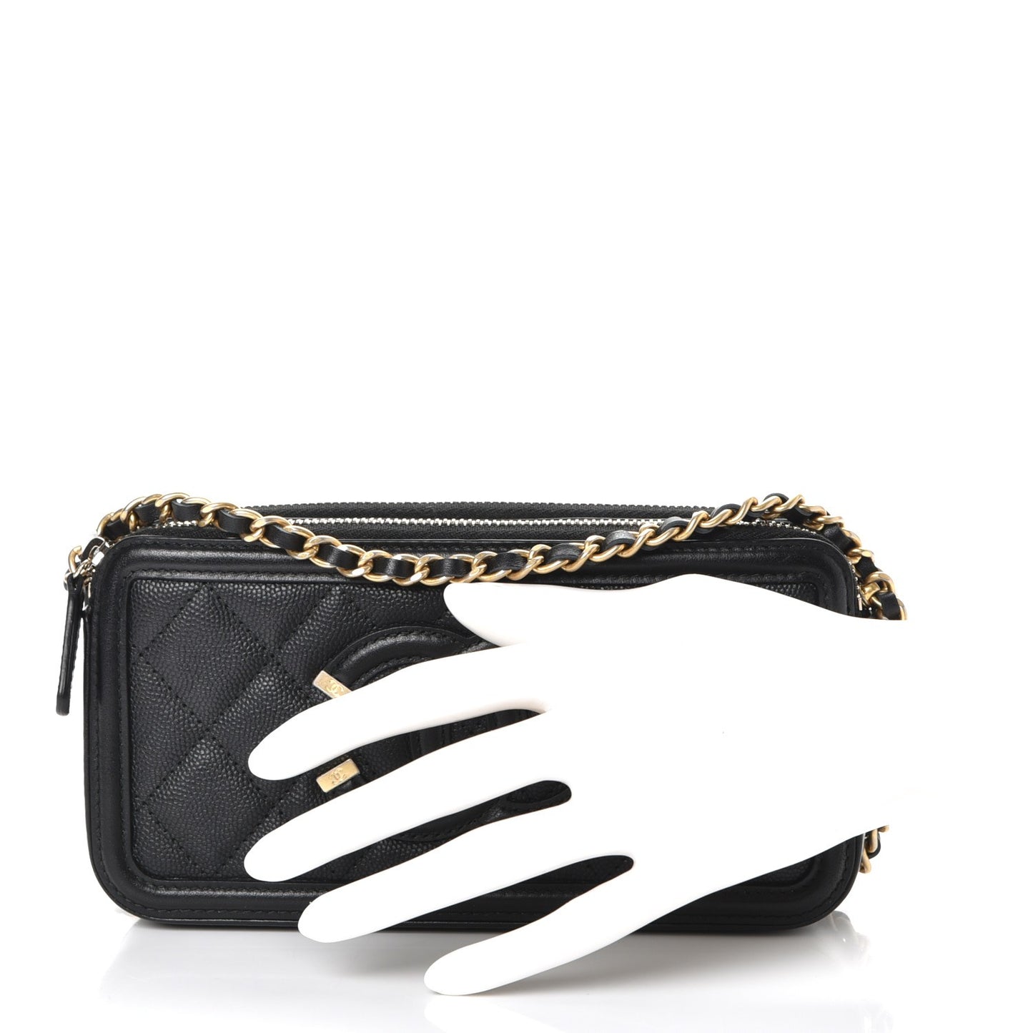 Caviar Quilted CC Filigree Clutch With Chain Black