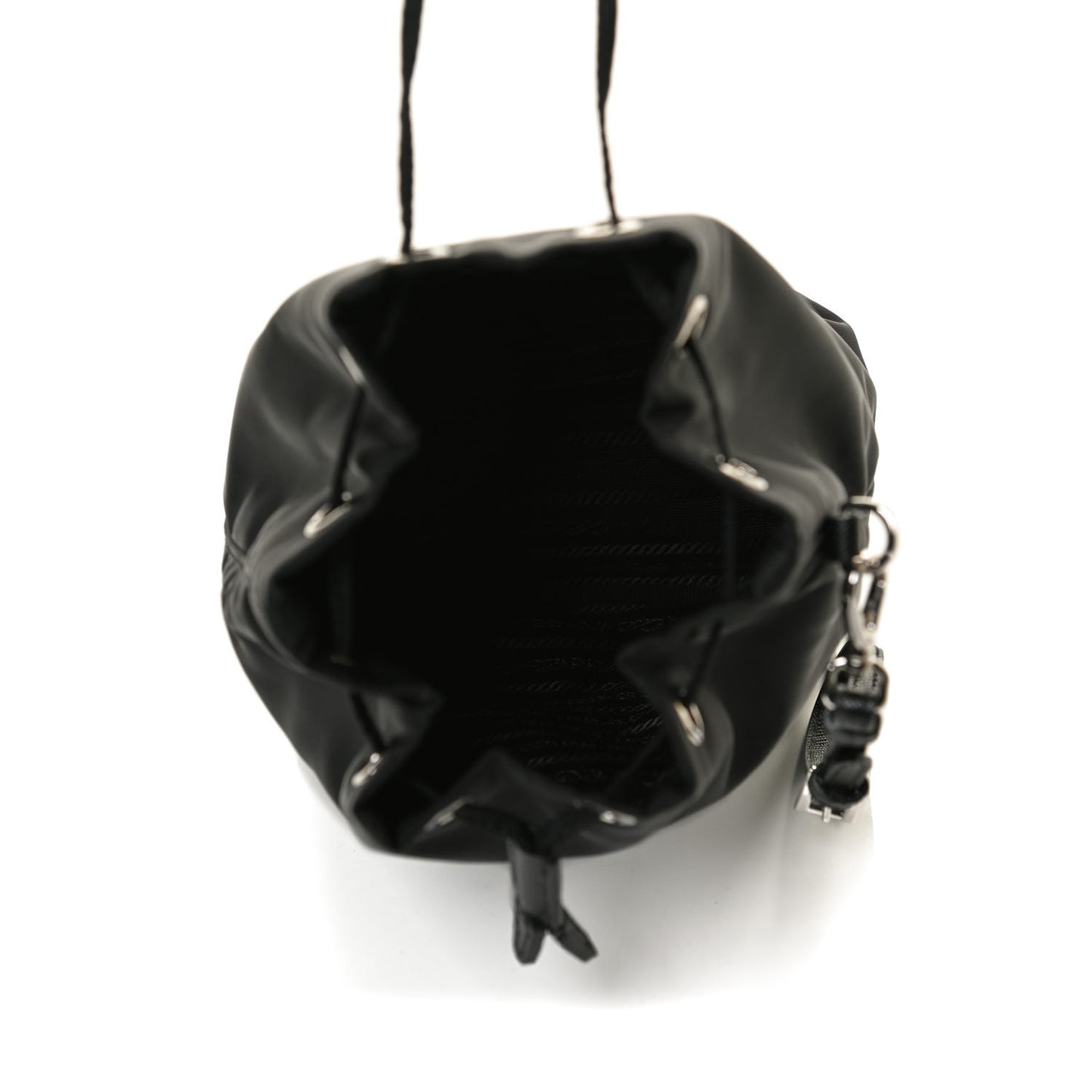 Saffiano Tessuto Nylon Vela Bucket Wristlet Black