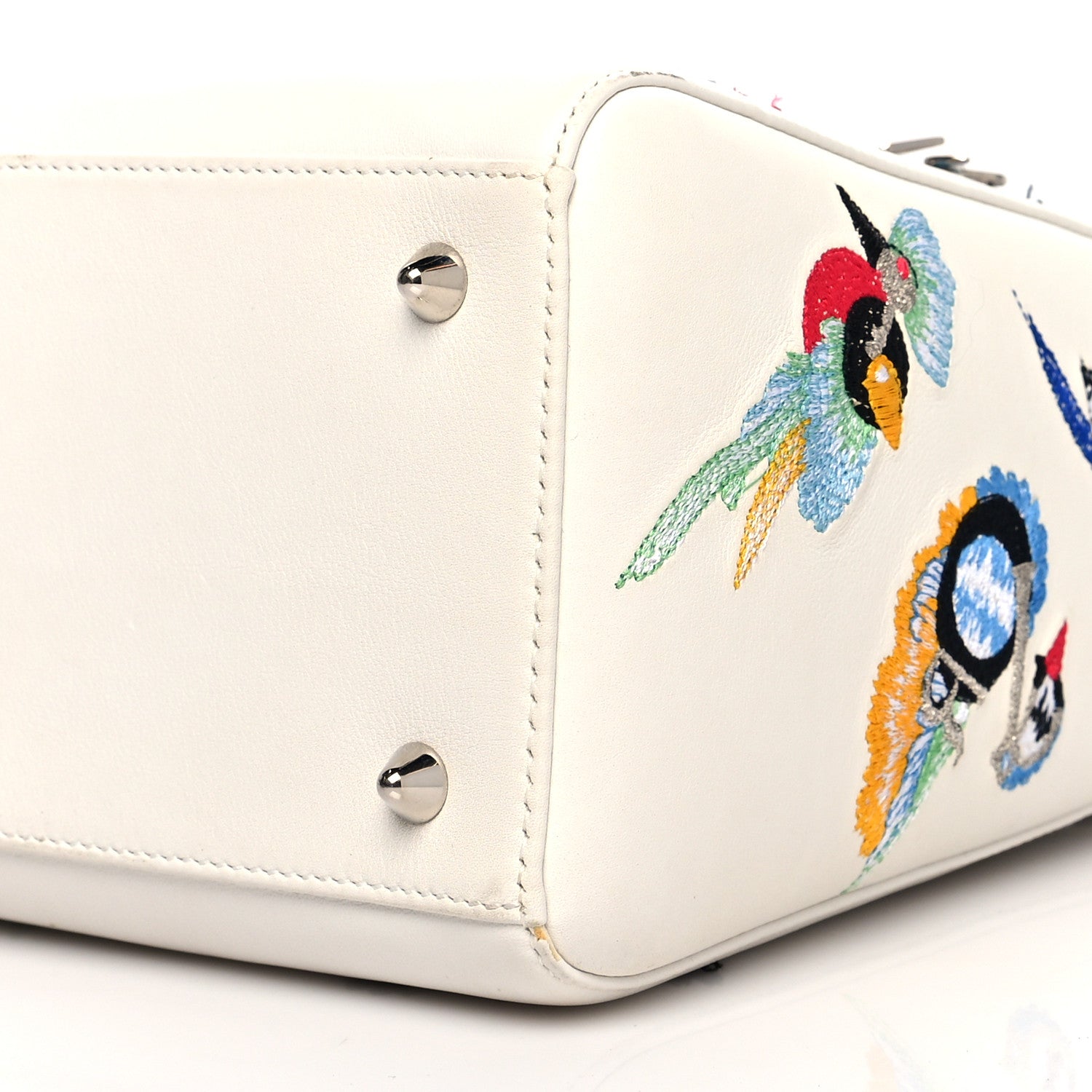 Christian Dior Smooth Calfskin Embroidered Medium Lady Dior White Multicolor 6 of 13
