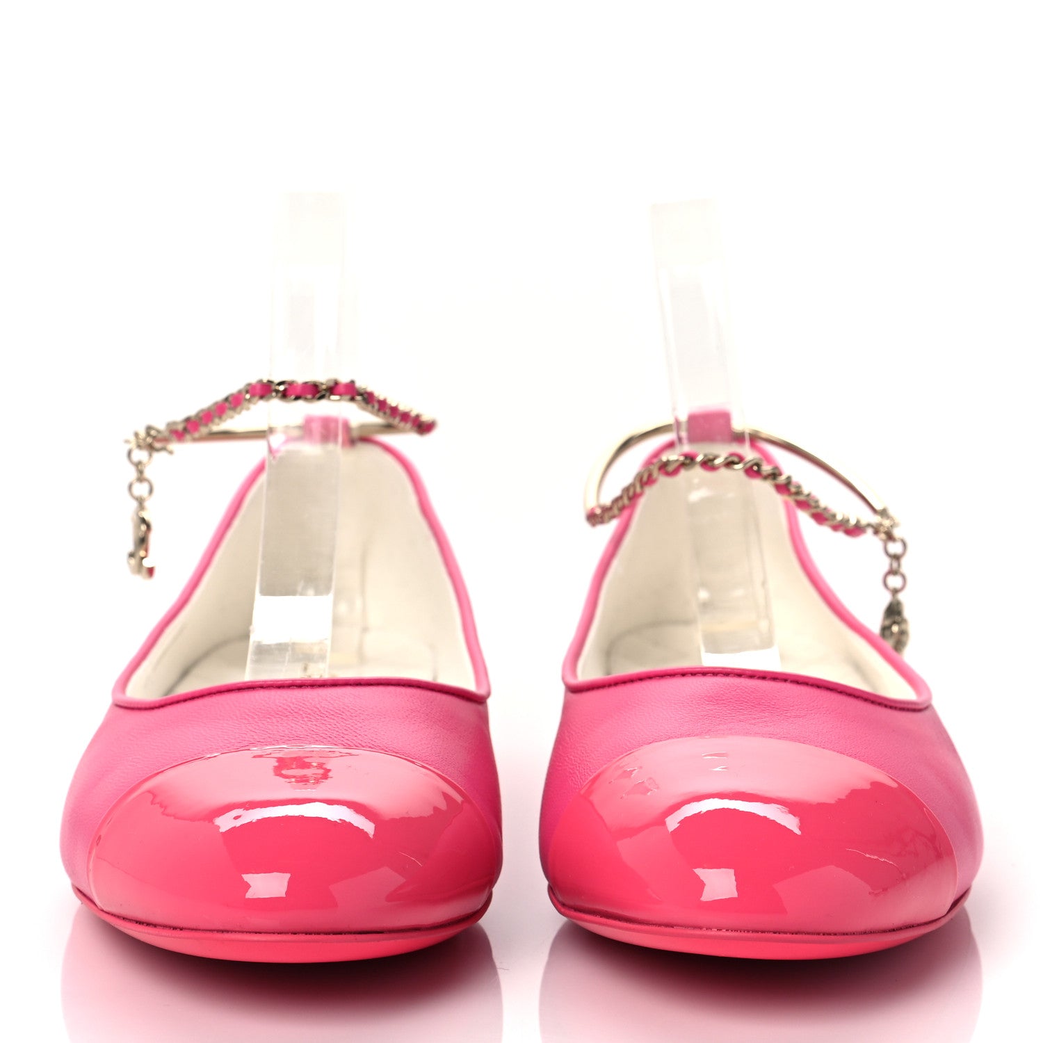 Chanel Lambskin Patent Calfskin Cap Toe Ankle Chain Ballerina Flats 41 Pink 2 of 8