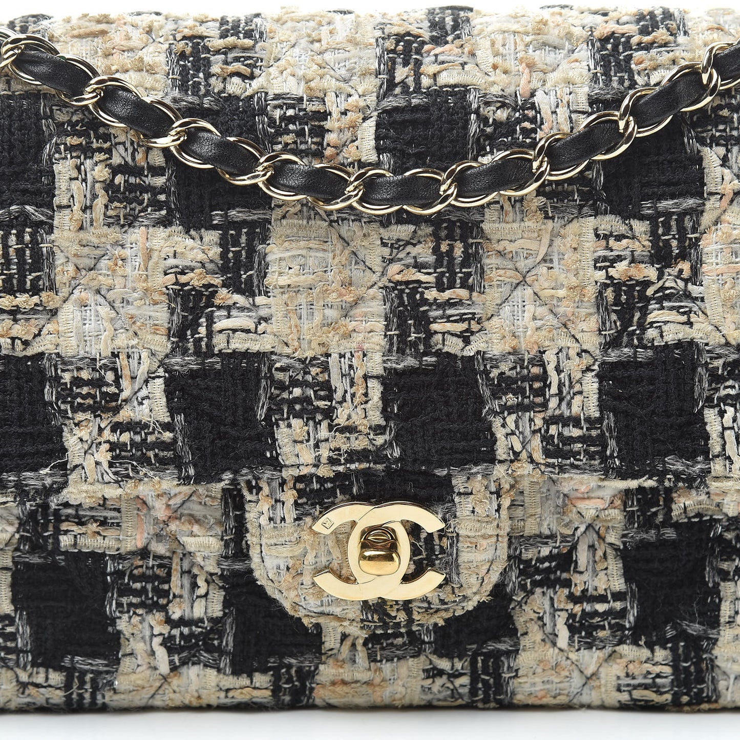 Tweed Quilted Medium Double Flap Multicolor