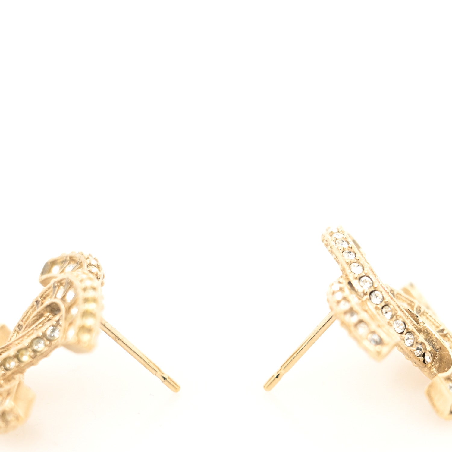 Chanel Crystal Timeless CC Earrings Light Gold 3 of 4