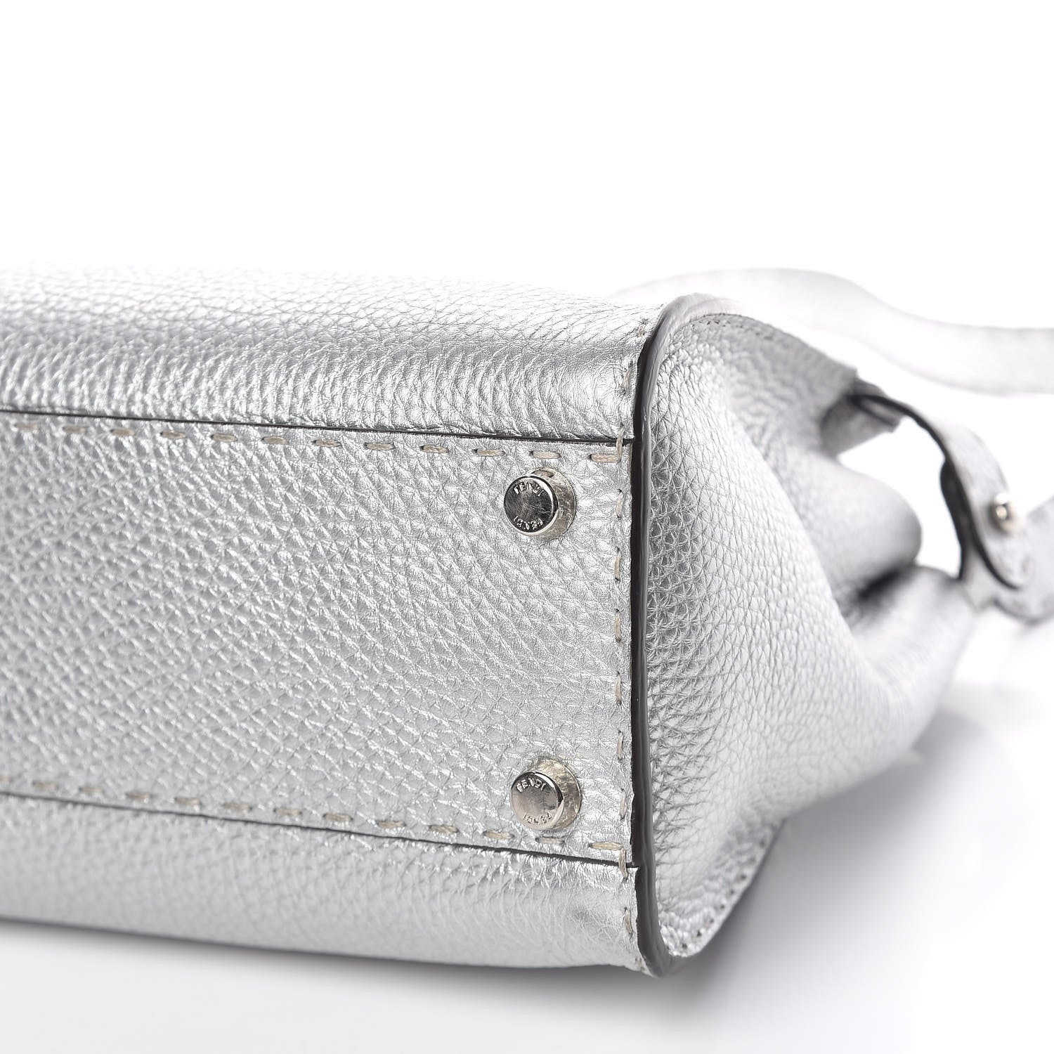 Fendi Cuoio Romano Lux Selleria Medium Peekaboo Iconic Satchel Argento 8 of 12