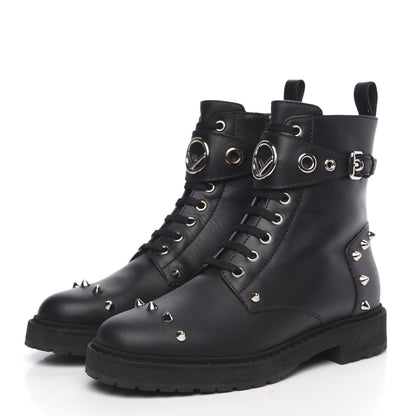 Fendi Vitello Studded FF Combat Boots 36 Black 3 of 6