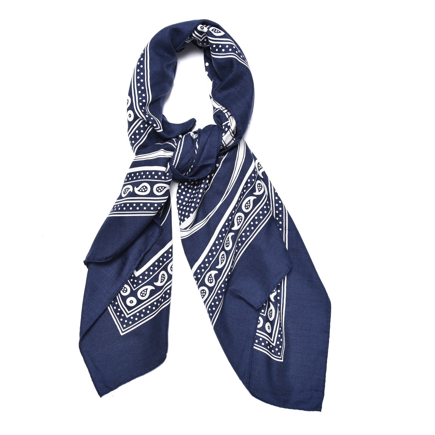 Hermes Silk Cashmere Grand Manege Bandana Shawl 140 Marine Blanc 3 of 8