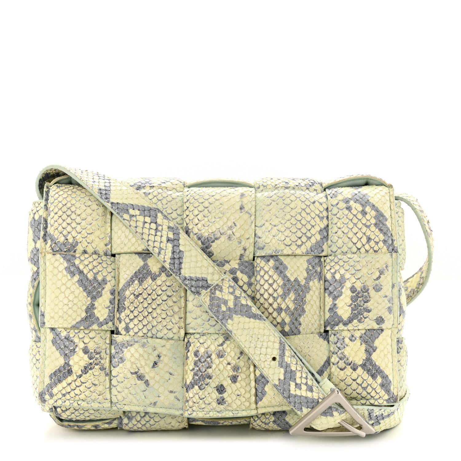 Bottega Veneta Goatskin Python Embossed Padded Cassette Crossbody Bag Kiwi Black Silver 1 of 11