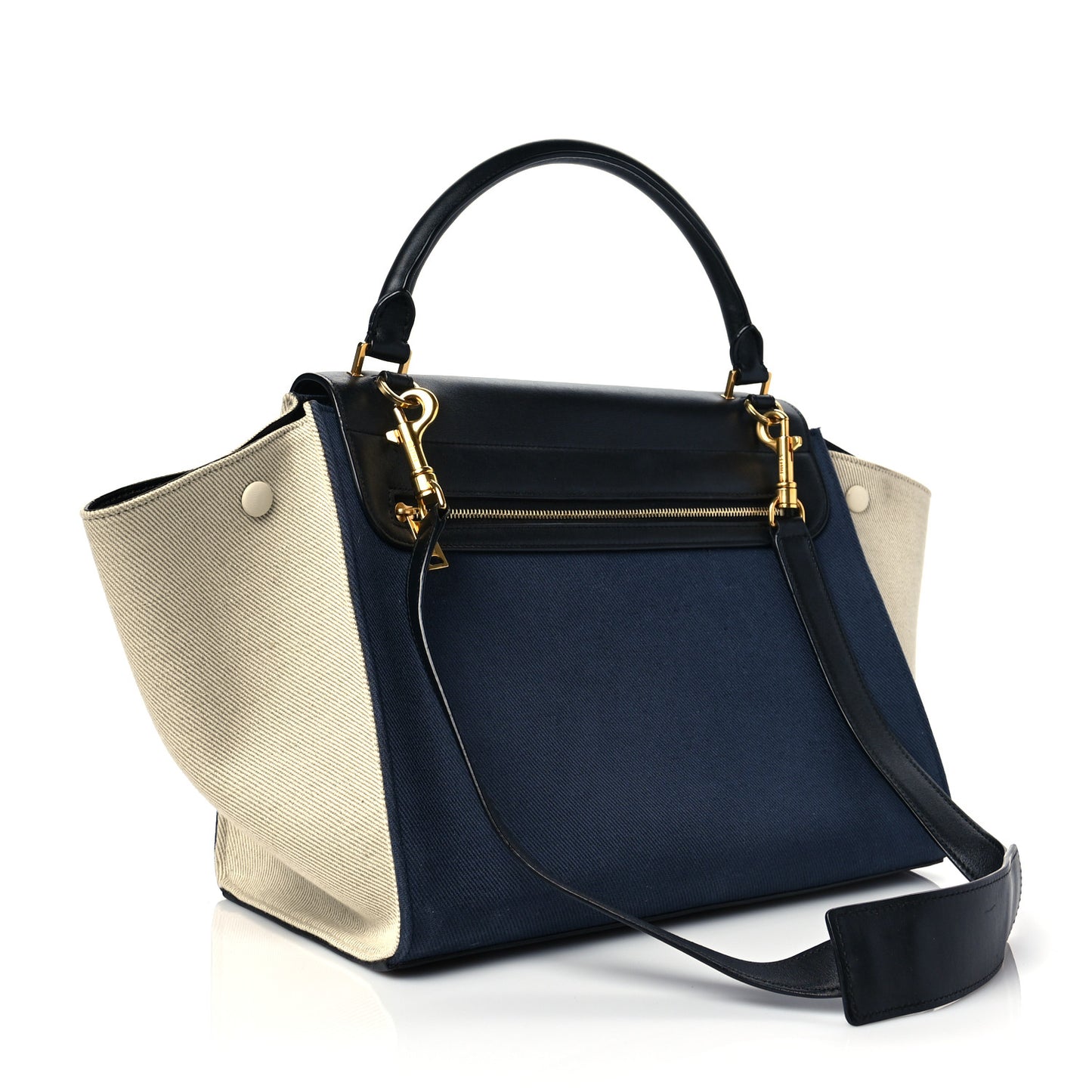 Smooth Calfskin Fabric Medium Tri-Color Trapeze Black Blue Tan