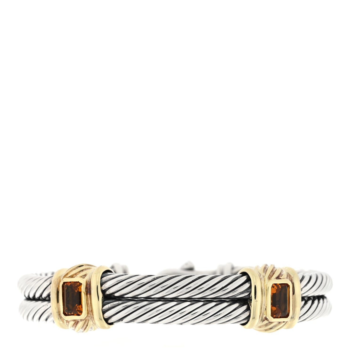 David Yurman Sterling Silver 14K Yellow Gold Citrine Double Station Cable Bracelet 1 of 3