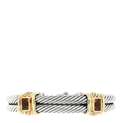 David Yurman Sterling Silver 14K Yellow Gold Citrine Double Station Cable Bracelet 1 of 3
