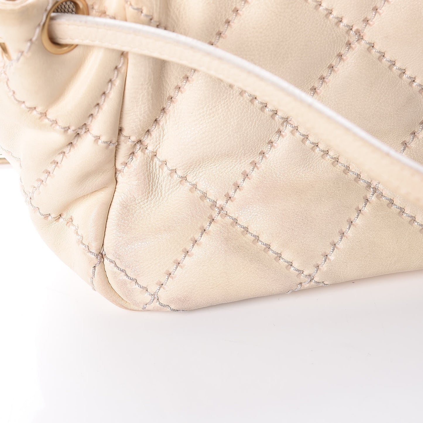 Calfskin Quilted Retro Chain Flap Beige