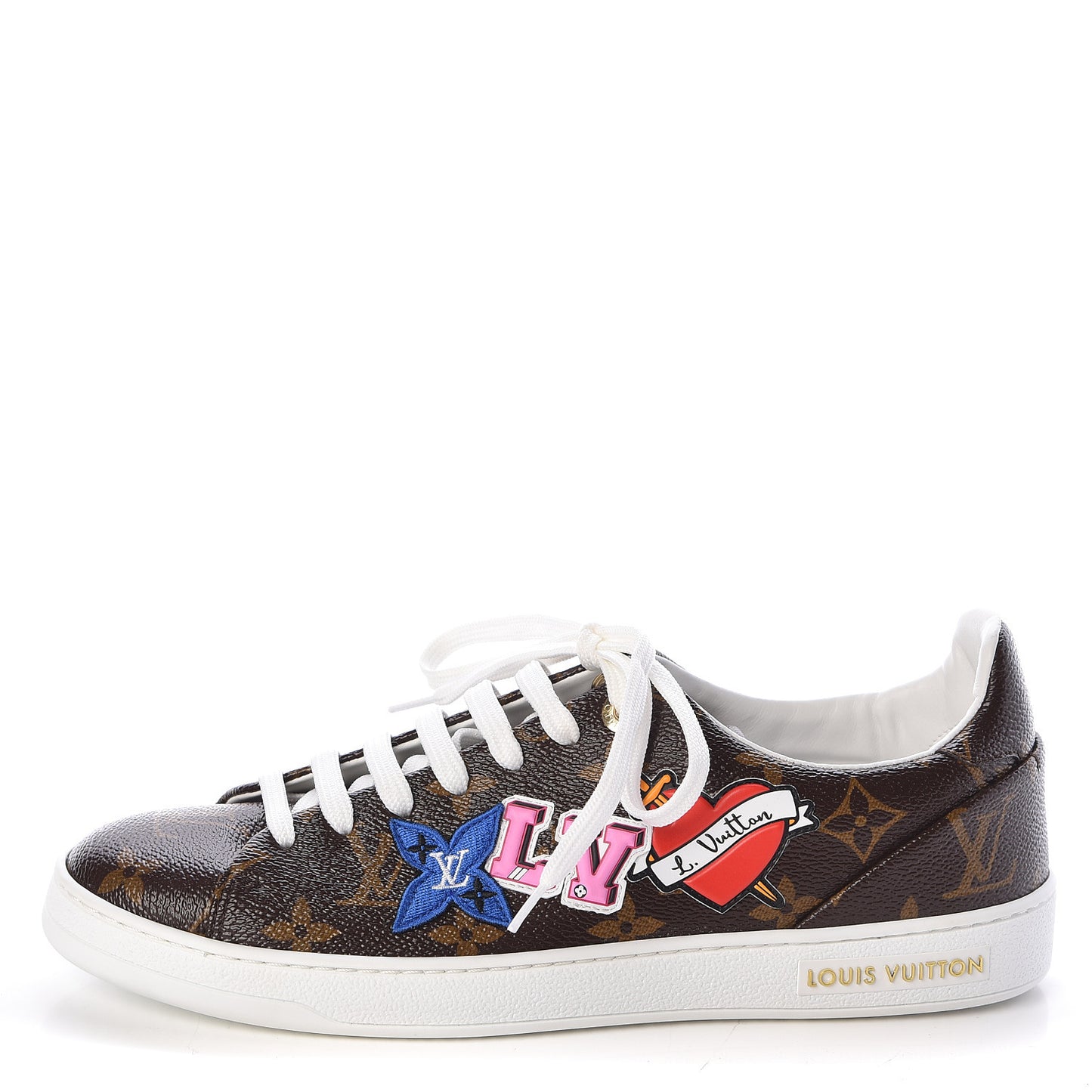 Calfskin Monogram LV Black Heart Sneakers 37.5 Cacao