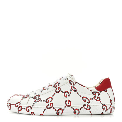 Gucci Calfskin GucciGhost Print Mens Ace Sneakers 10.5 White Hibiscus Red 1 of 11