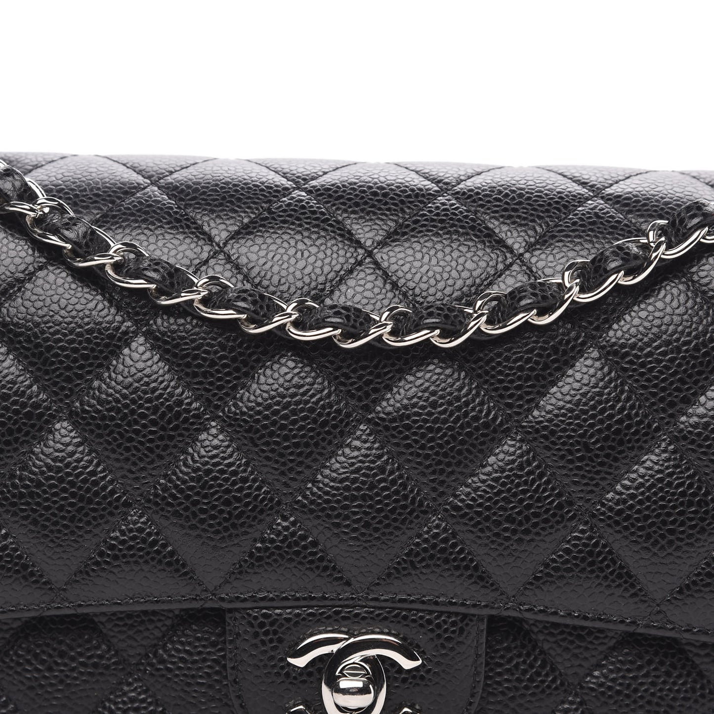 Caviar Quilted Medium Double Flap Black