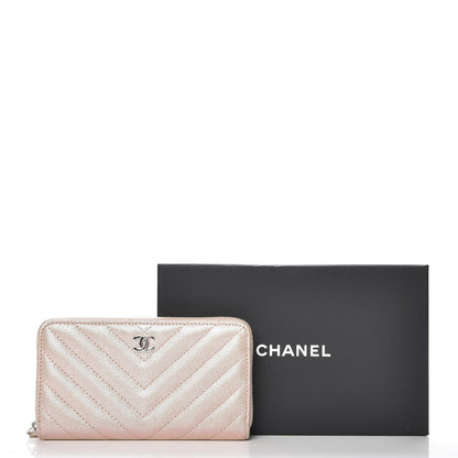 Chanel Metallic Caviar Chevron Quilted Small Zip Around Wallet Light Gold 8 of 8