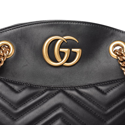 Gucci Calfskin Matelasse Medium GG Marmont Open Top Shoulder Bag Black 10 of 10