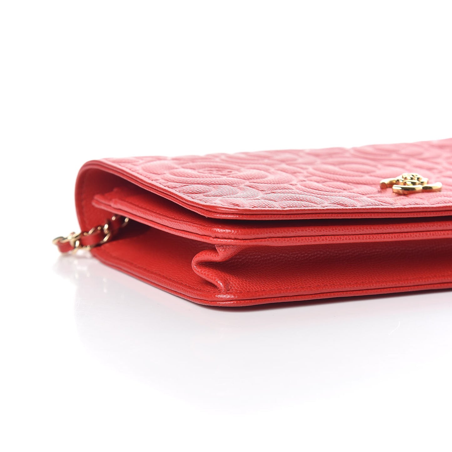 Caviar Camellia Embossed Wallet On Chain WOC Red