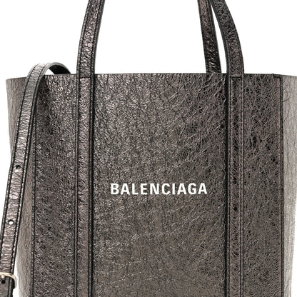 Balenciaga Metallic Textured Calfskin Logo Everyday Tote Black 8 of 11