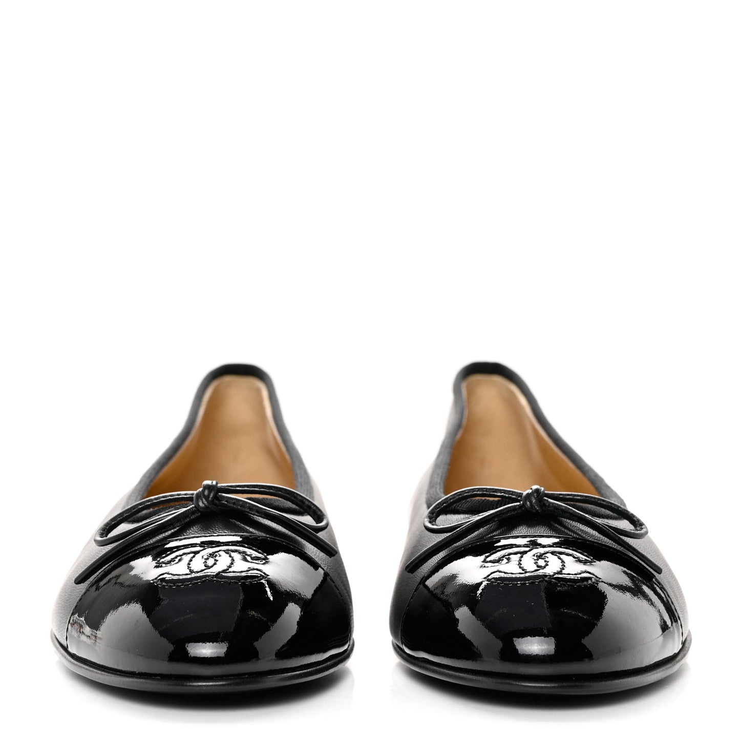 Lambskin Patent CC Cap Toe Ballerina Flats 38 Black