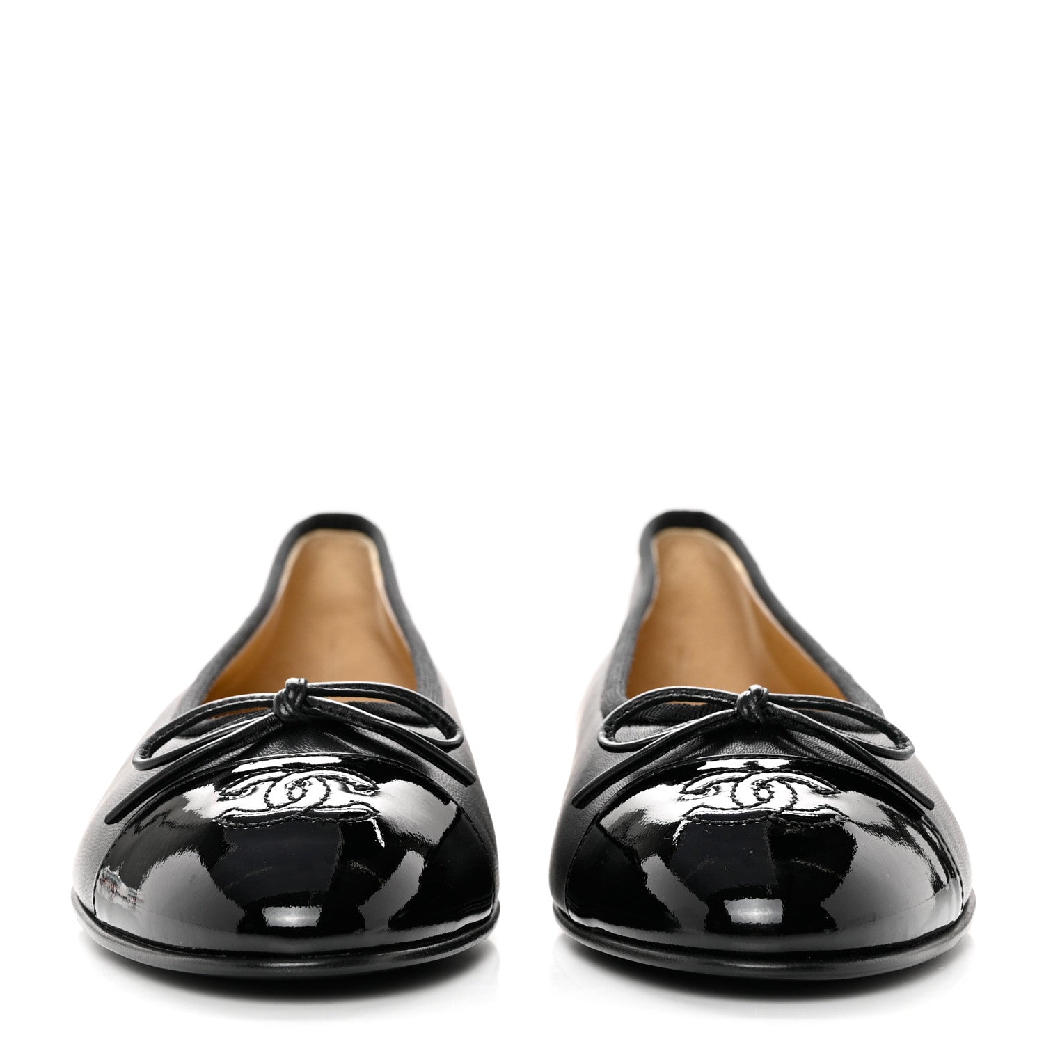 Chanel Lambskin Patent CC Cap Toe Ballerina Flats 38 Black 2 of 9