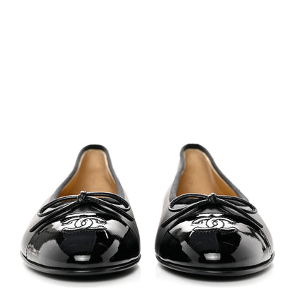 Chanel Lambskin Patent CC Cap Toe Ballerina Flats 38 Black 2 of 9