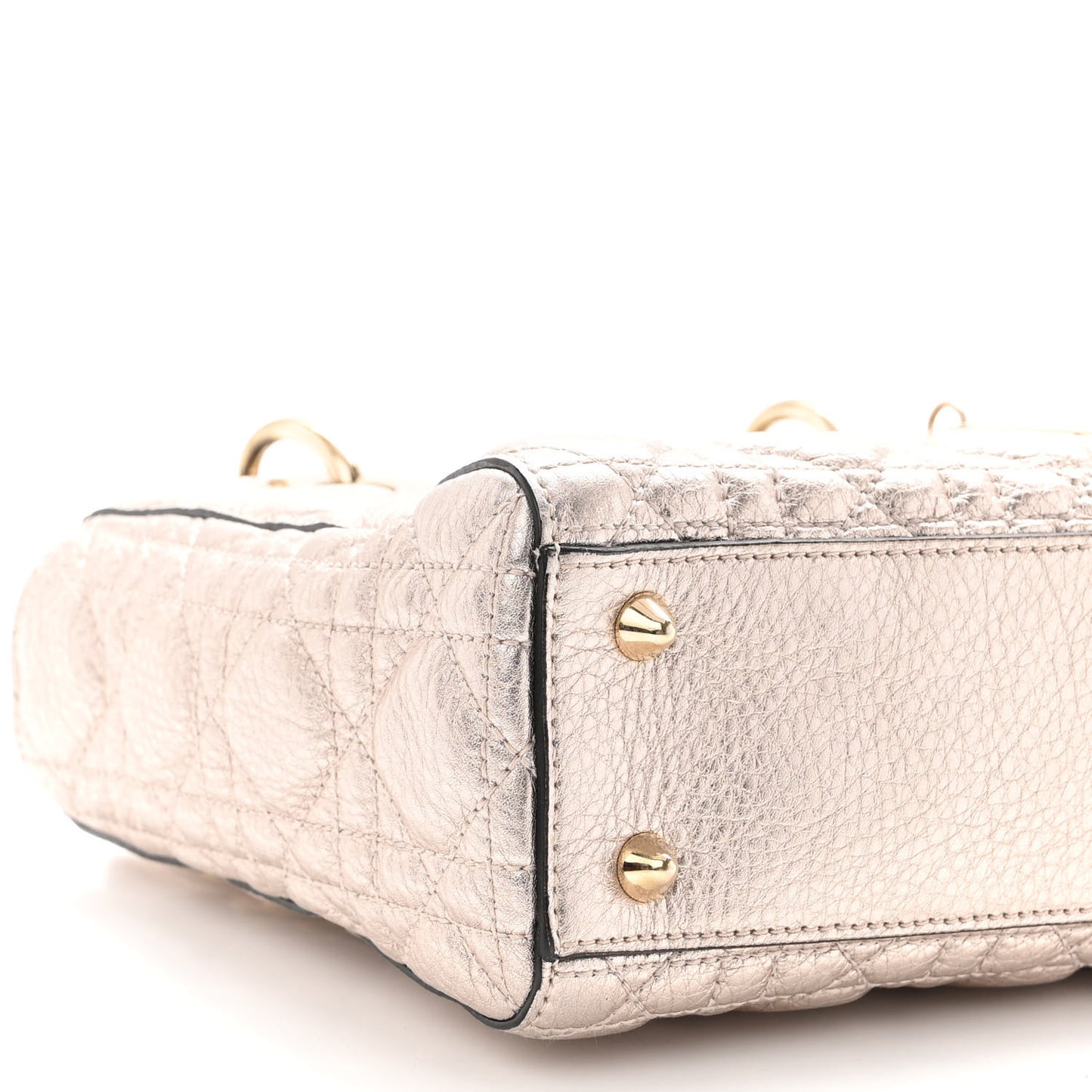 Metallic Grained Calfskin Cannage Small Supple Lady Dior Pale Gold