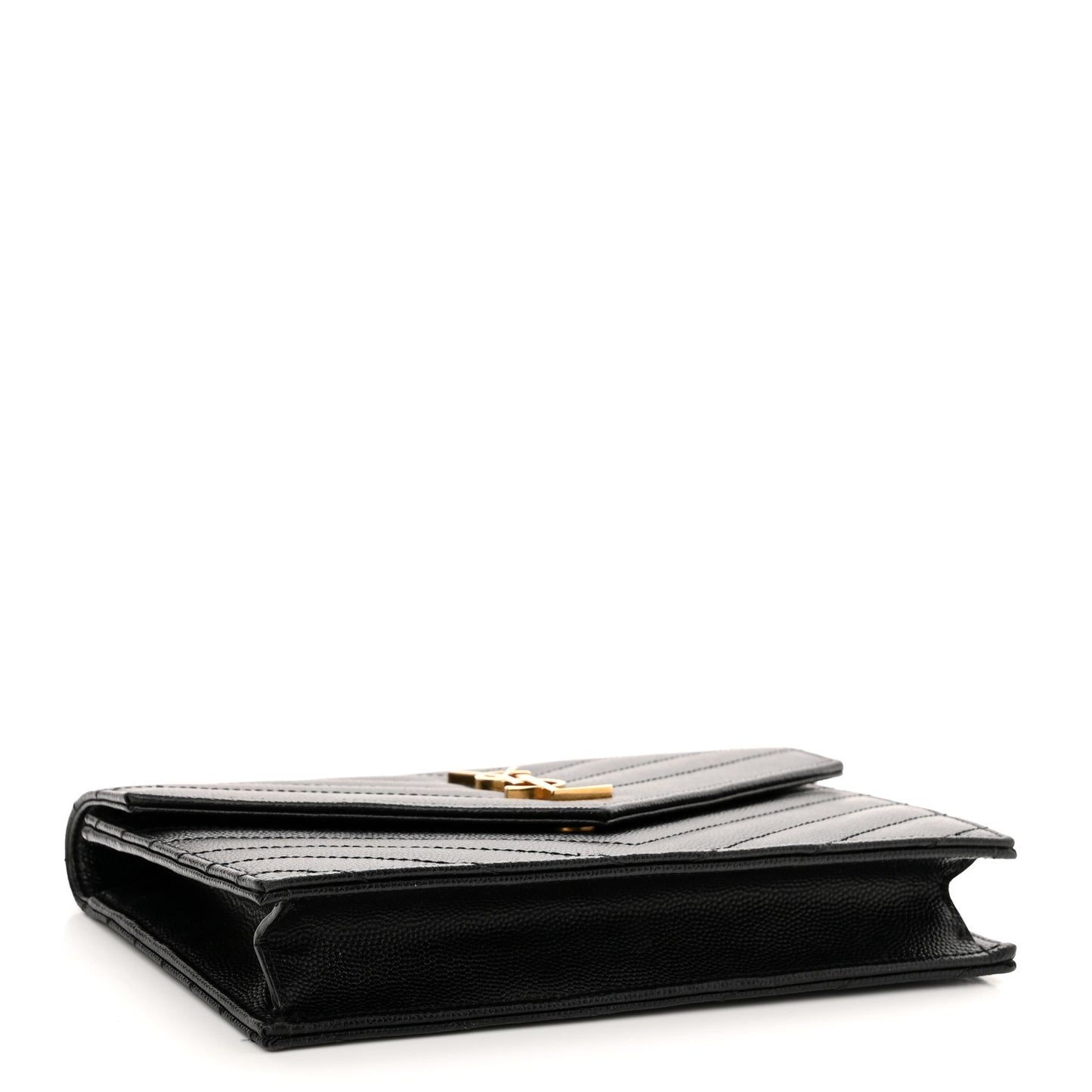 Grain De Poudre Matelasse Chevron Monogram Envelope Chain Wallet Black