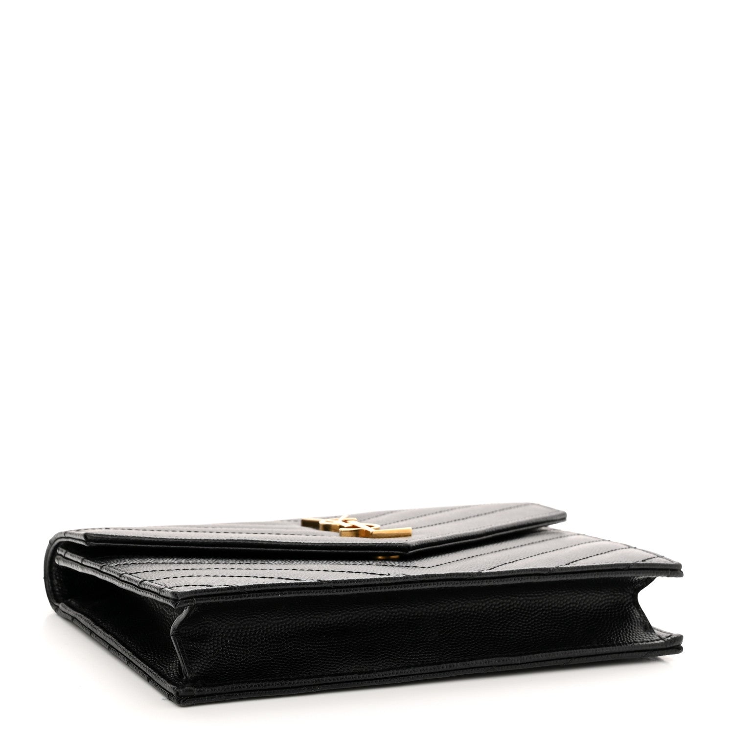Saint Laurent Grain De Poudre Matelasse Chevron Monogram Envelope Chain Wallet Black 4 of 10