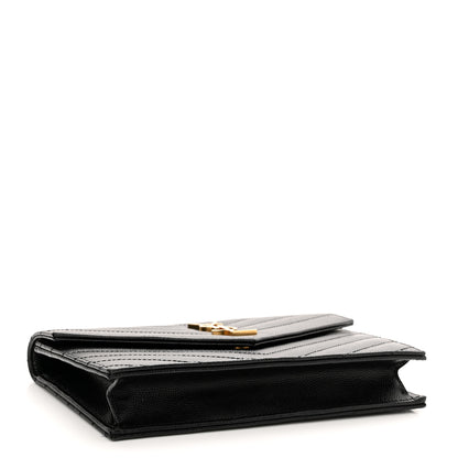 Saint Laurent Grain De Poudre Matelasse Chevron Monogram Envelope Chain Wallet Black 4 of 10