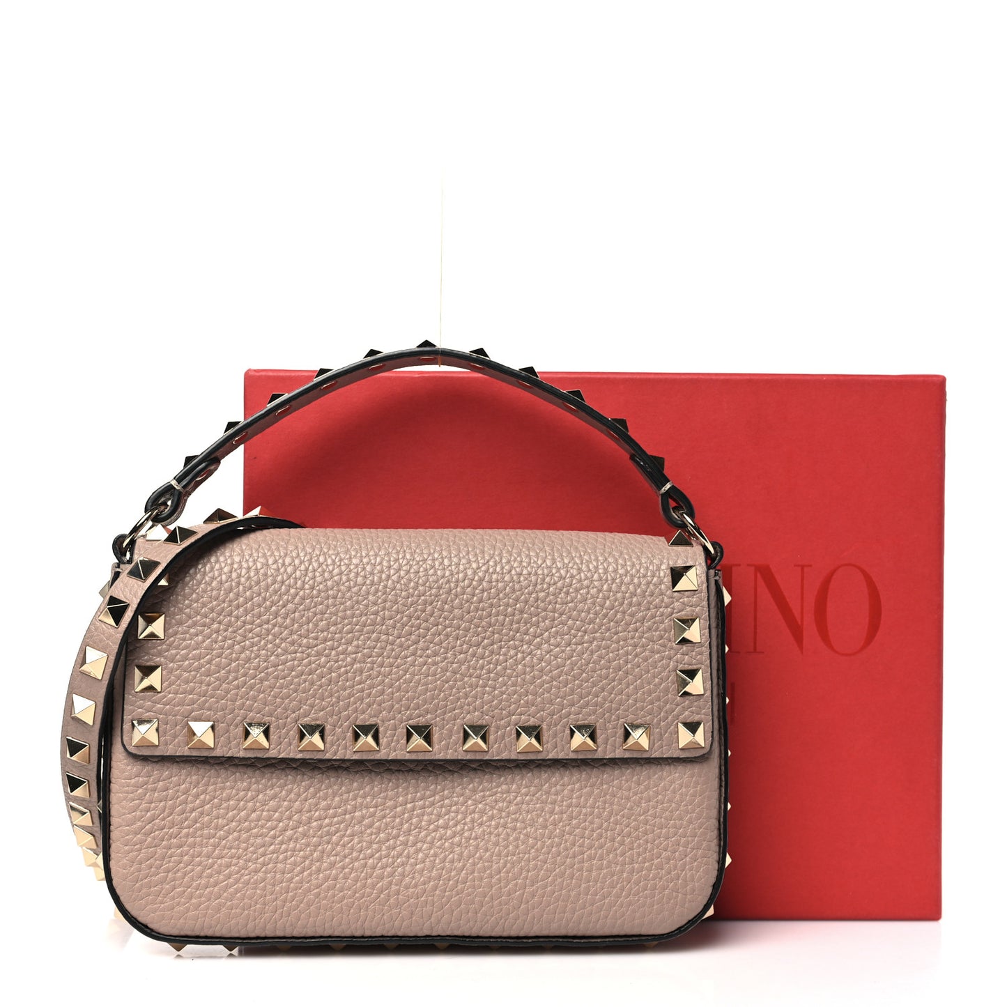 Grainy Calfskin Rockstud Crossbody Pouch Poudre