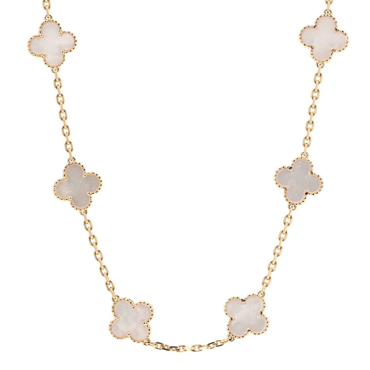 18K Yellow Gold Mother of Pearl 10 Motifs Vintage Alhambra Necklace