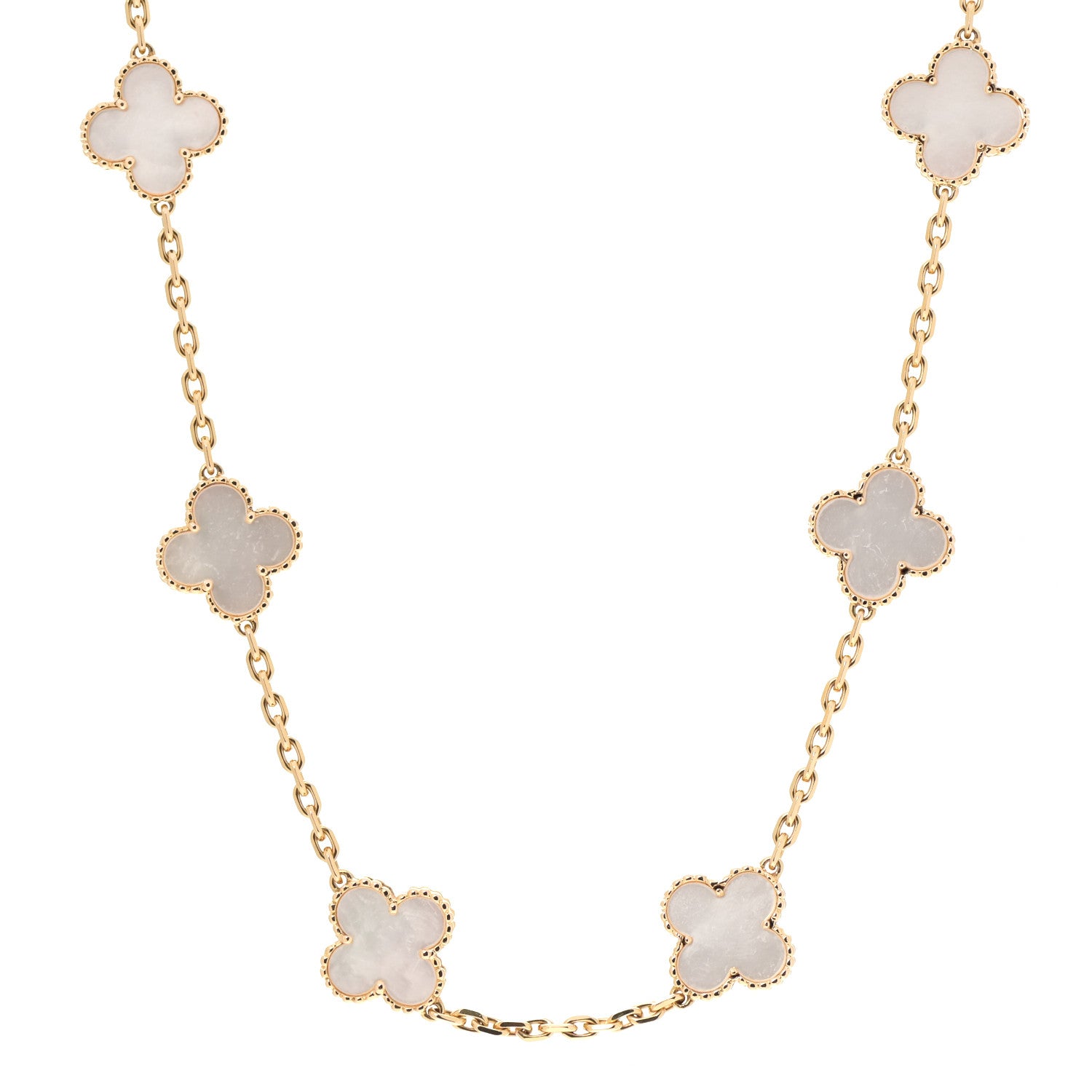 Van Cleef & Arpels 18K Yellow Gold Mother of Pearl 10 Motifs Vintage Alhambra Necklace 1 of 6