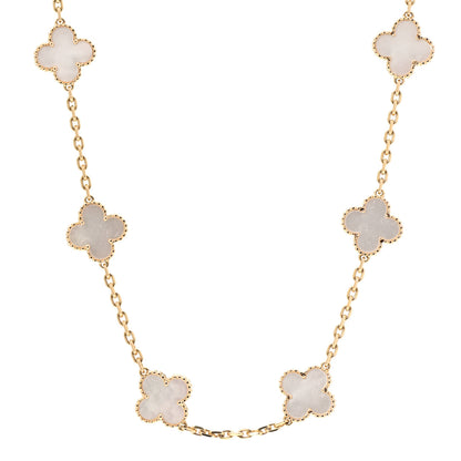 Van Cleef & Arpels 18K Yellow Gold Mother of Pearl 10 Motifs Vintage Alhambra Necklace 1 of 6