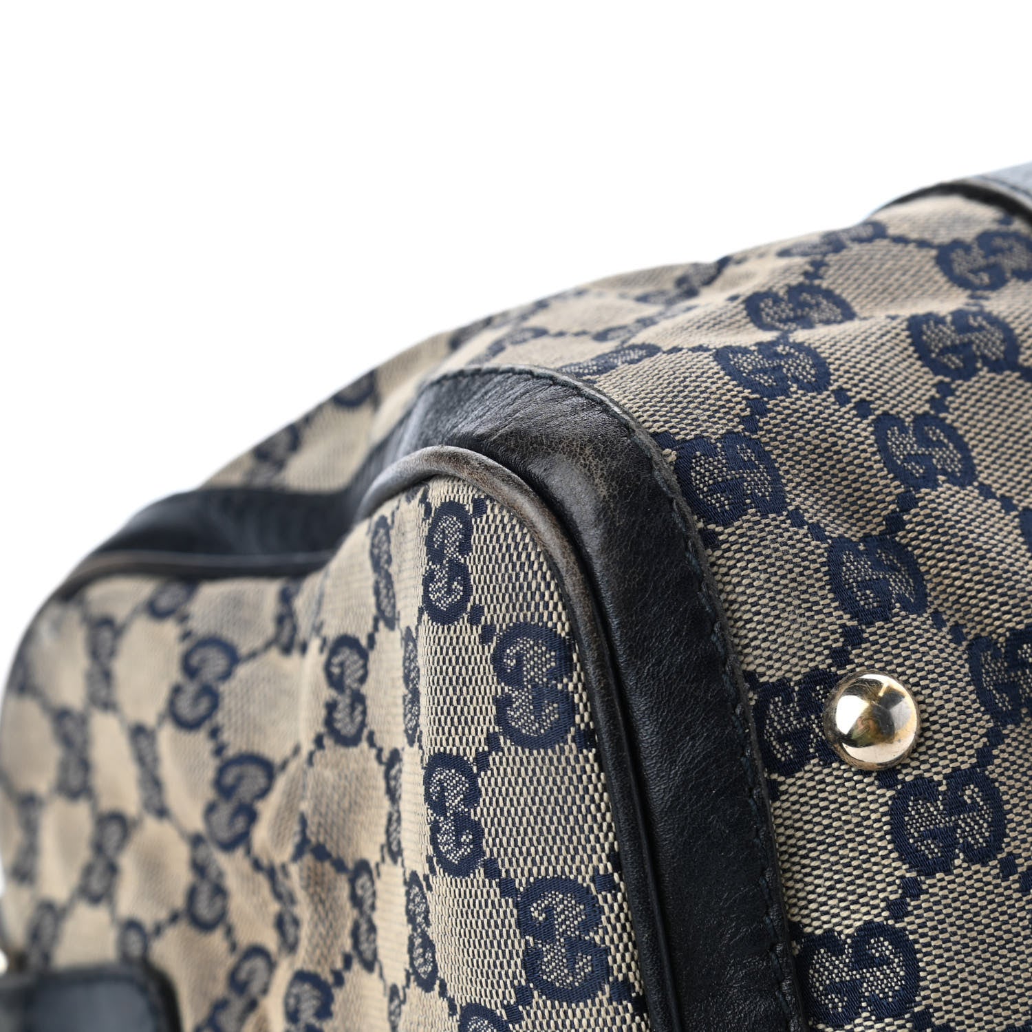 Gucci Monogram Selleria Calfskin Vintage Web Medium Boston Beige Blue 9 of 12