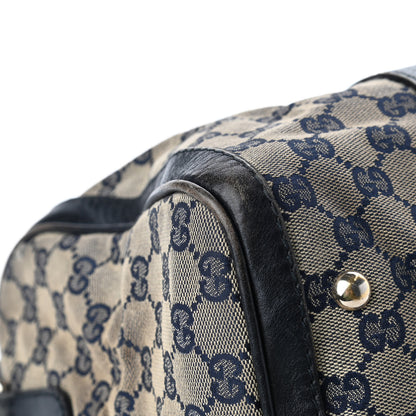 Gucci Monogram Selleria Calfskin Vintage Web Medium Boston Beige Blue 9 of 12
