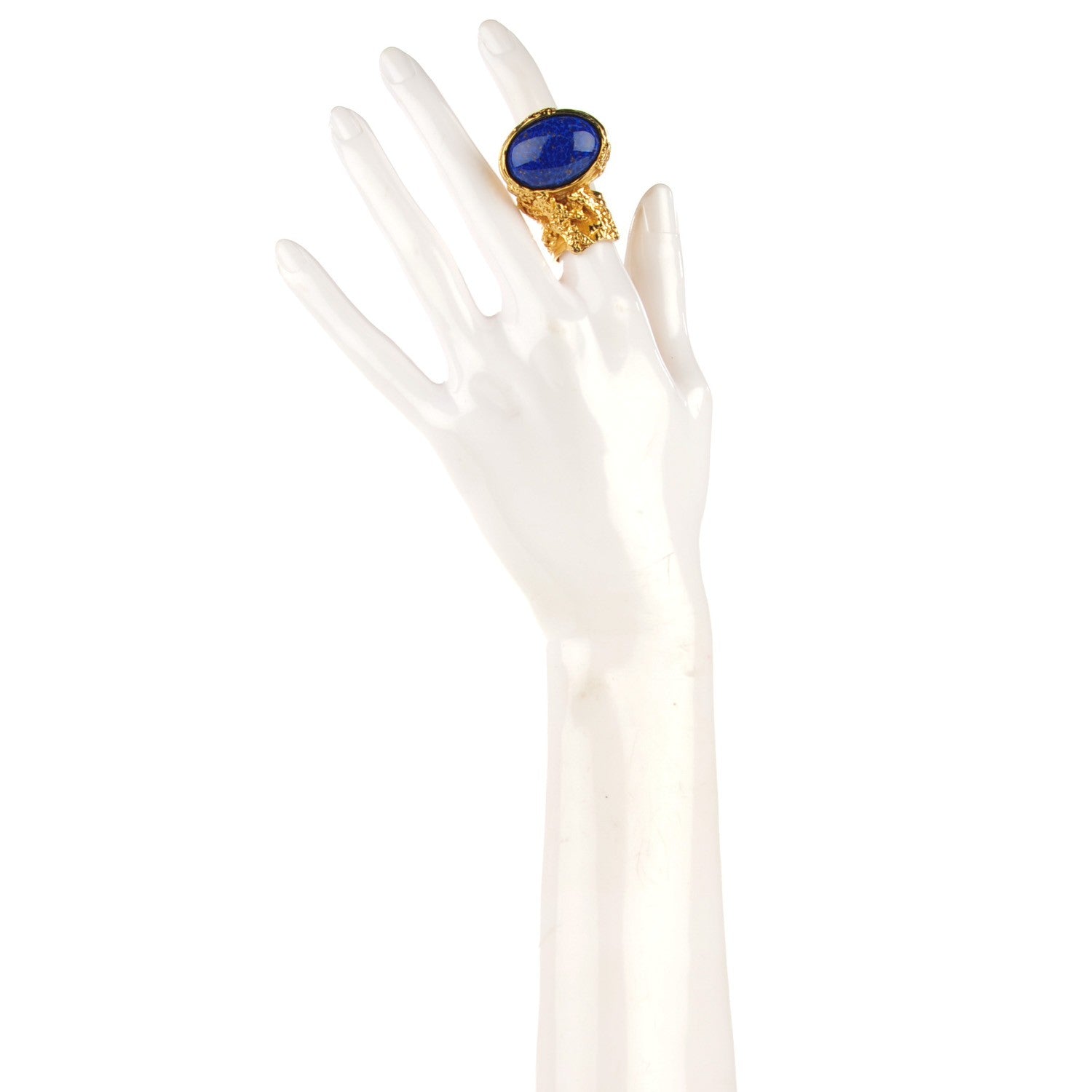 Saint Laurent Glass Cabochon Arty Ovale Ring 5 Gold Lapis 2 of 3