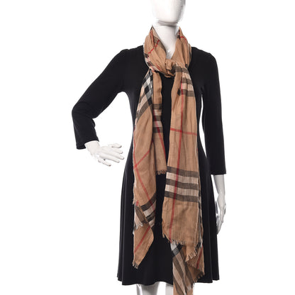 Burberry Wool Silk House Check Lightweight Scarf Camel 2 of 5