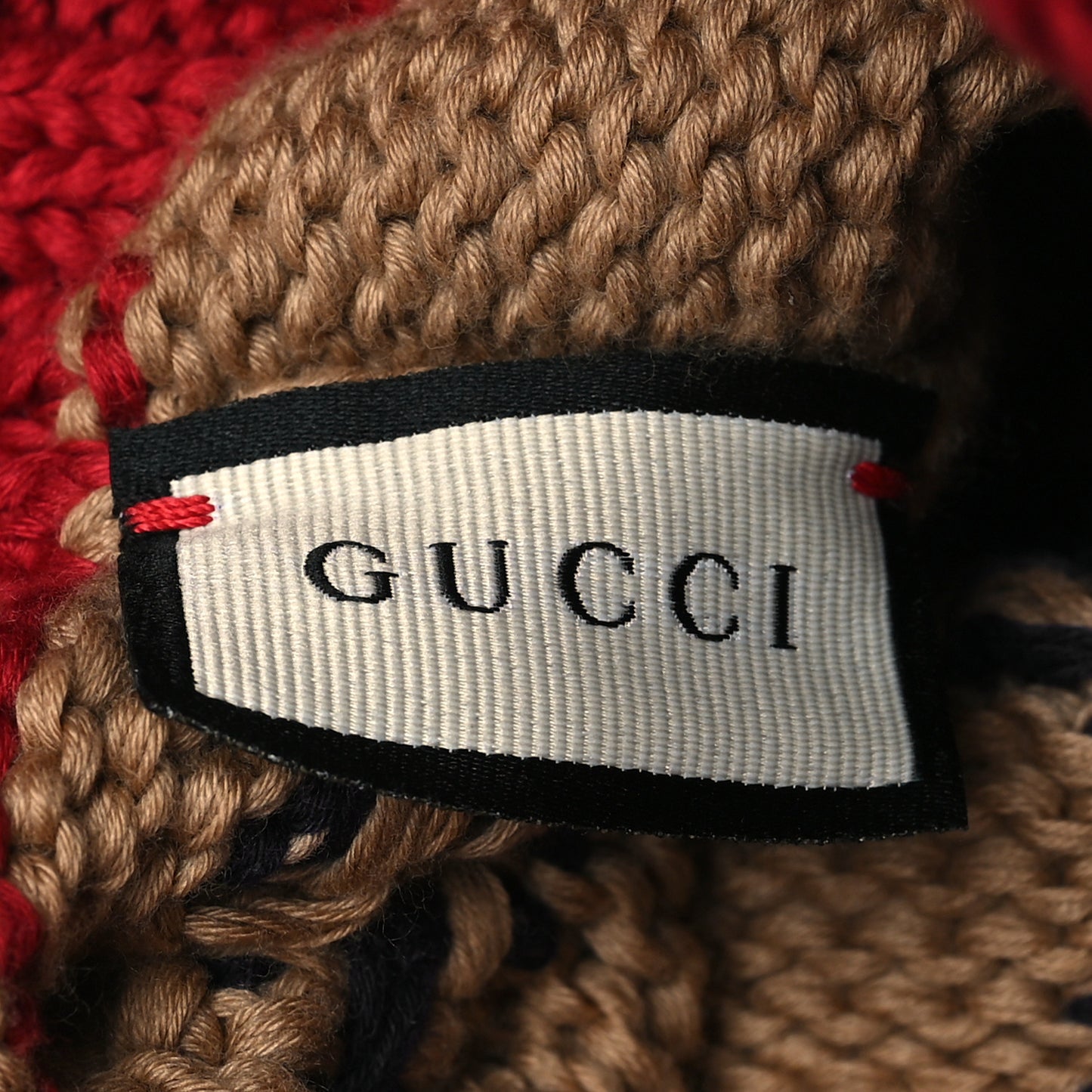 Cotton Monogram Jumbo GG Beanie Hat M Beige Red