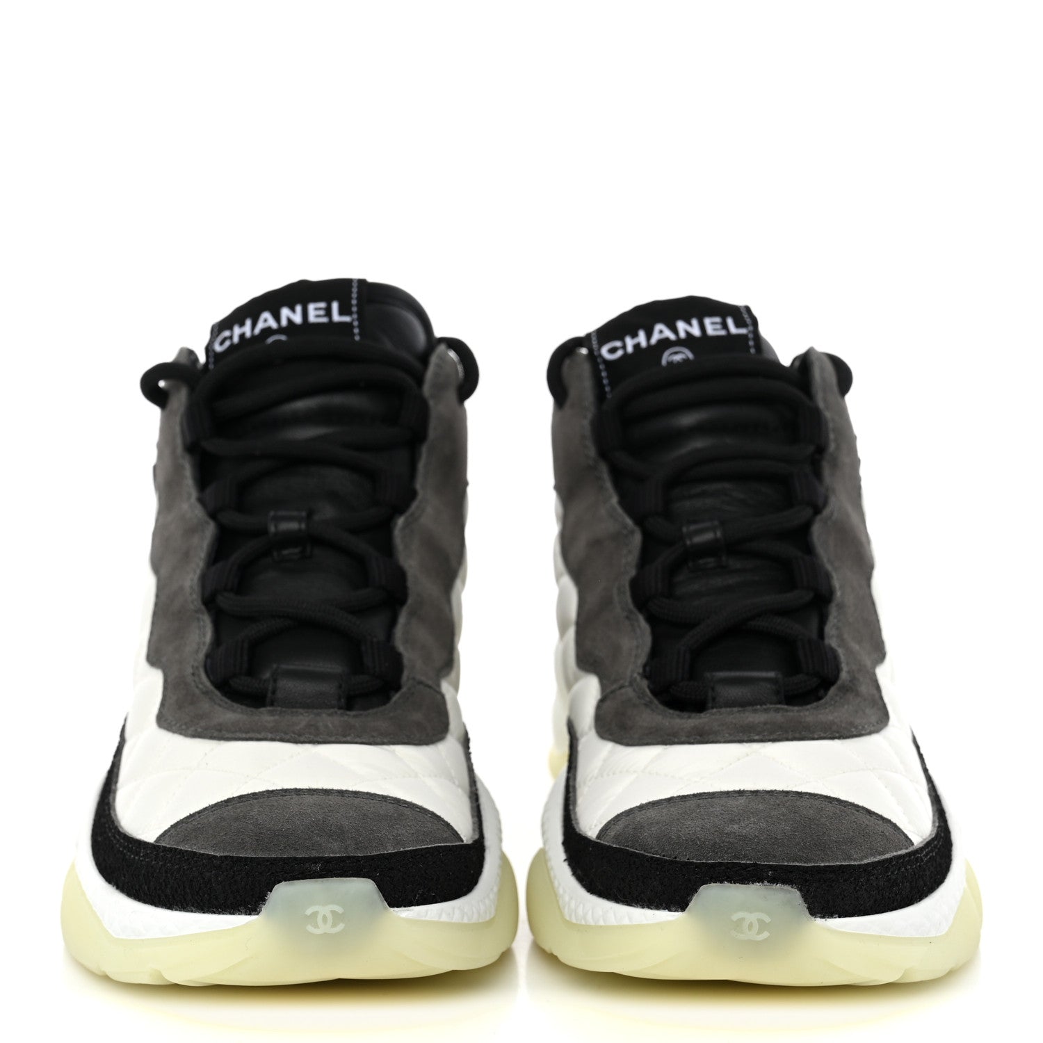 Chanel Nylon Suede Calfskin Womens Sneakers 38 White Grey 2 of 10