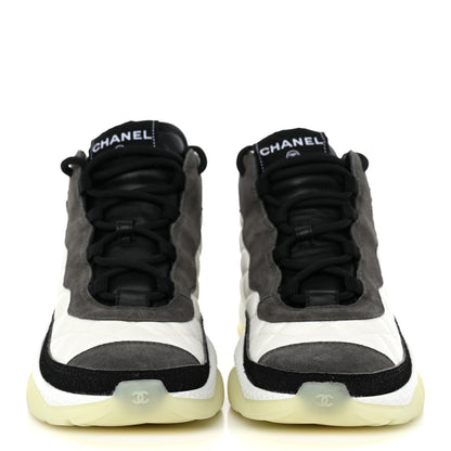 Chanel Nylon Suede Calfskin Womens Sneakers 38 White Grey 2 of 10