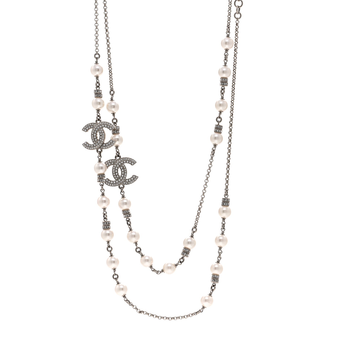 Pearl Crystal CC Necklace Silver
