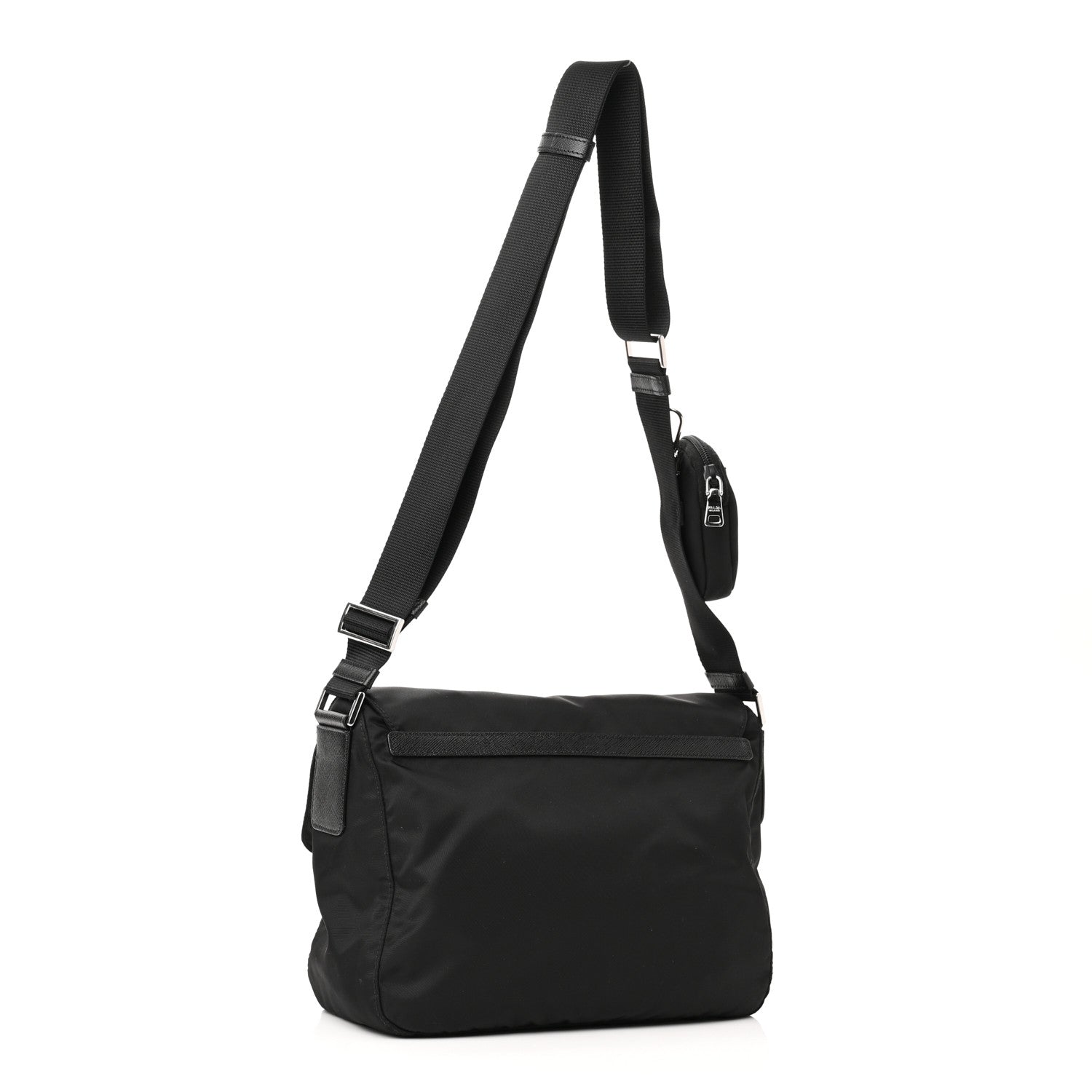 Prada Re-Nylon Vela Saffiano Pocket Double Buckle Messenger Shoulder Bag Black 2 of 8
