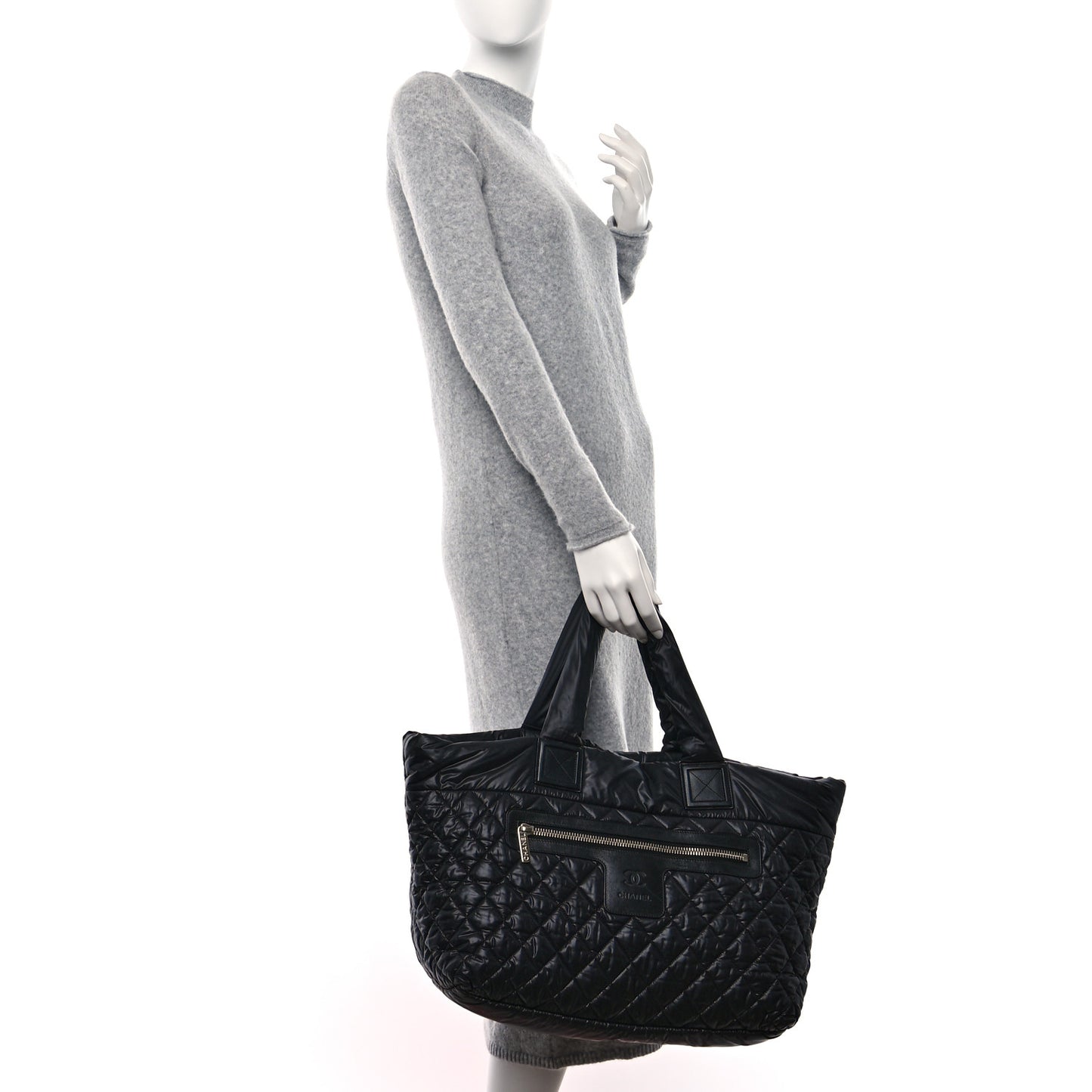 Nylon Quilted Large Coco Cocoon Tote Black