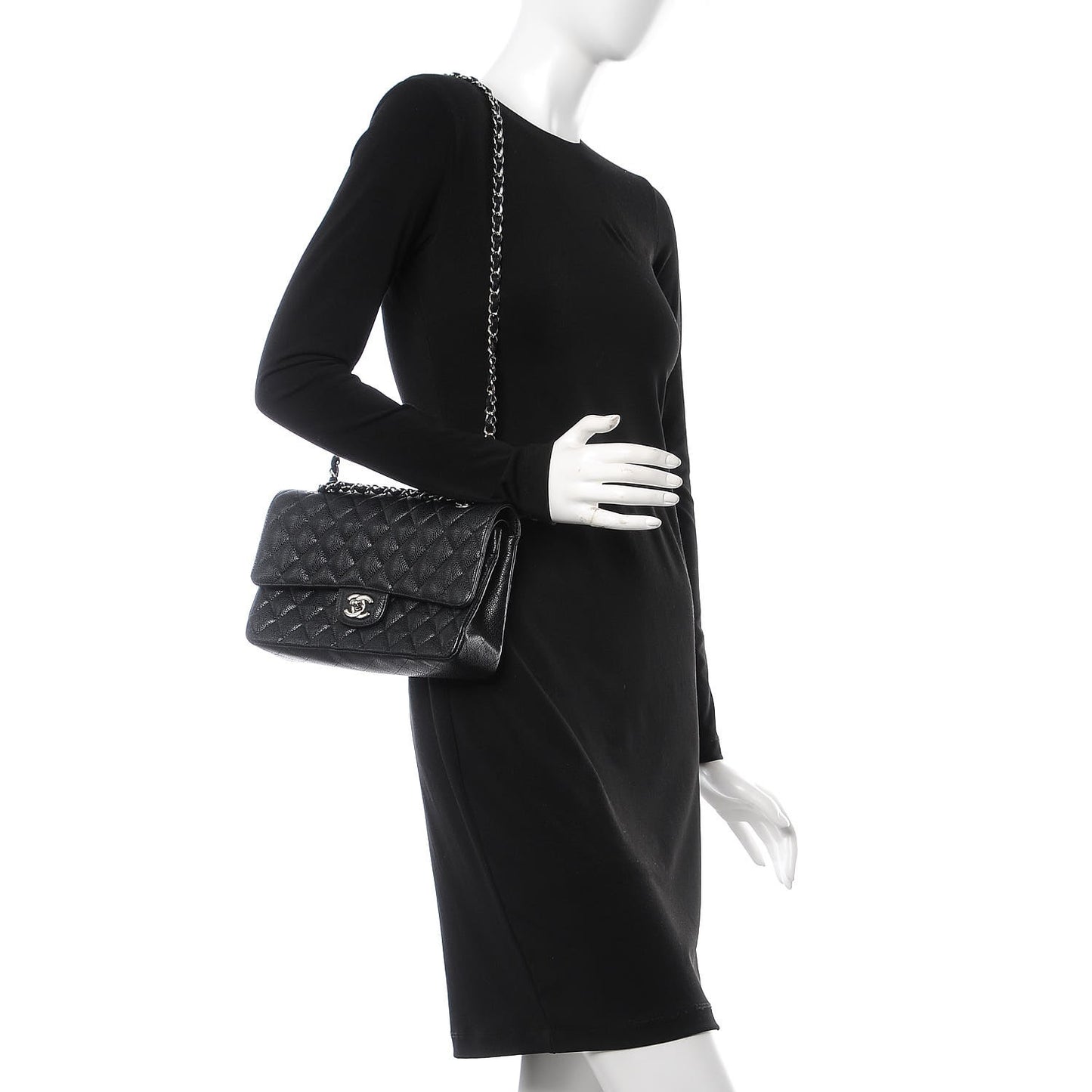 Caviar Quilted Medium Double Flap Black