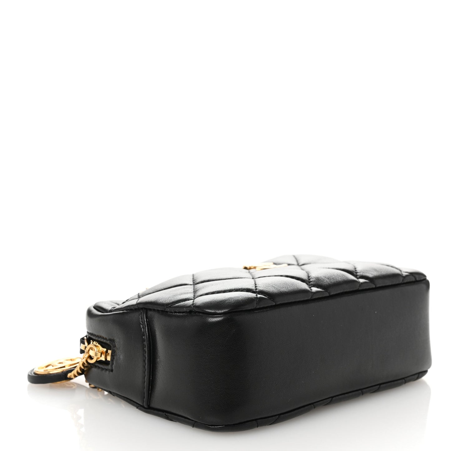 Shiny Lambskin Quilted Mini Camera Case Black