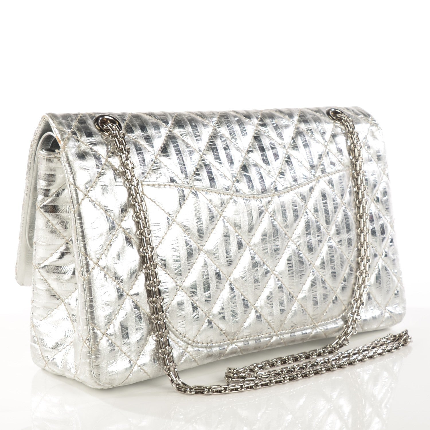 Chanel Metallic Calfskin Striped 2.55 Reissue 227 Silver 3 of 10