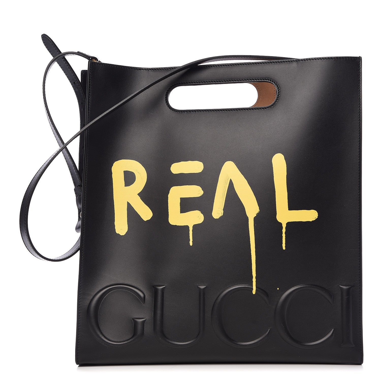 Gucci Calfskin GucciGhost Real Medium XL Tote Black Yellow 1 of 11