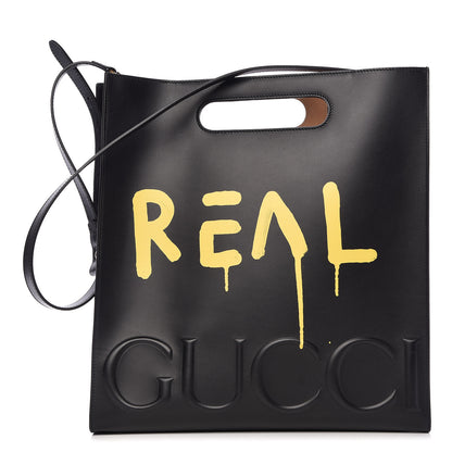 Gucci Calfskin GucciGhost Real Medium XL Tote Black Yellow 1 of 11