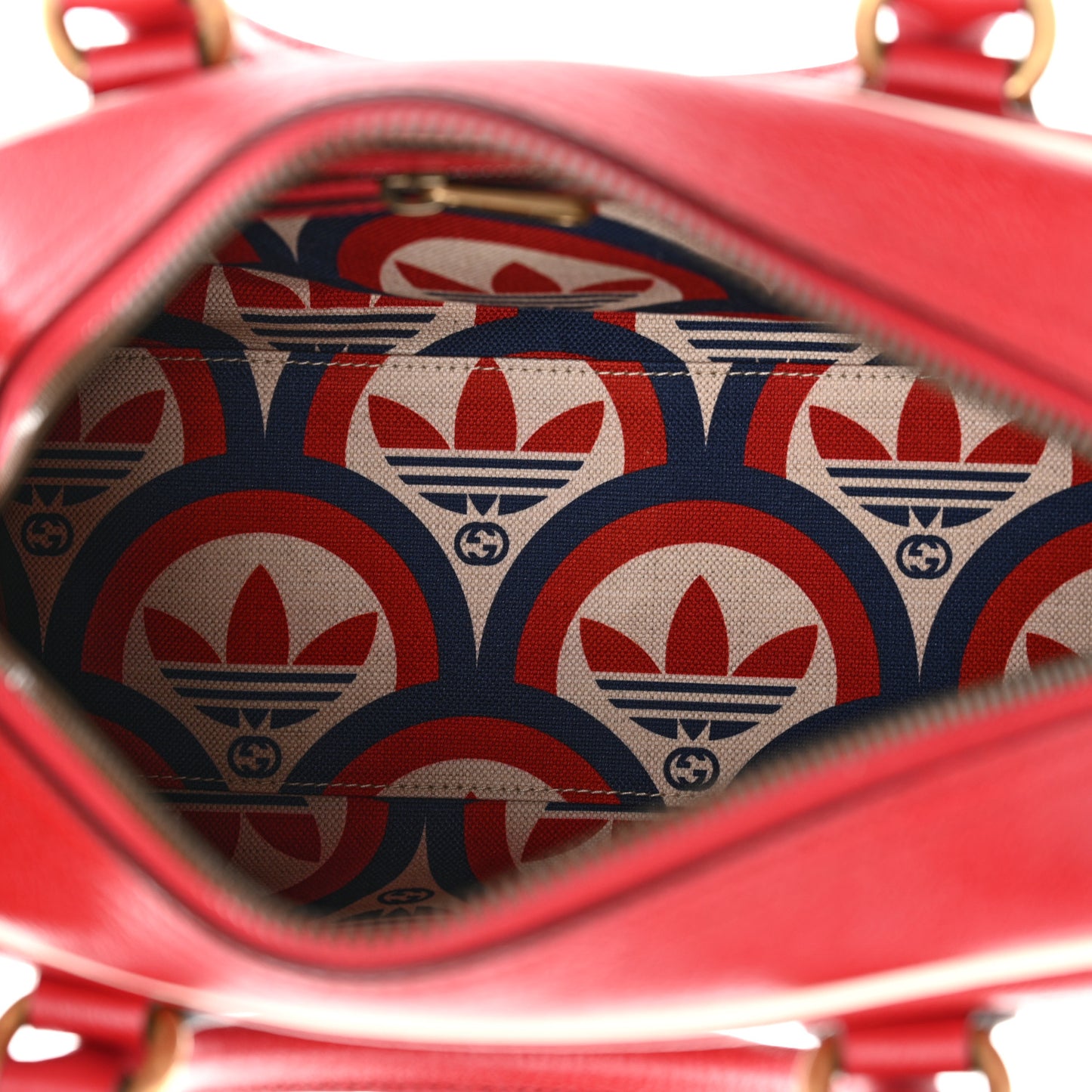 X ADIDAS Textured Dollar Calfskin Web Trefoil Logo Embossed Mini Bowling Bag Red Off White